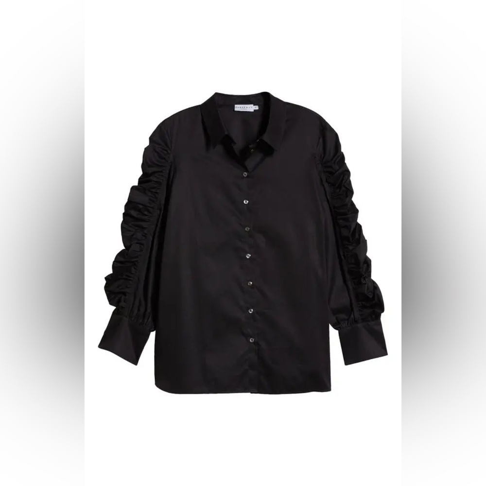 Harshman Juliana Ruched Sleeve Button Up Shirt